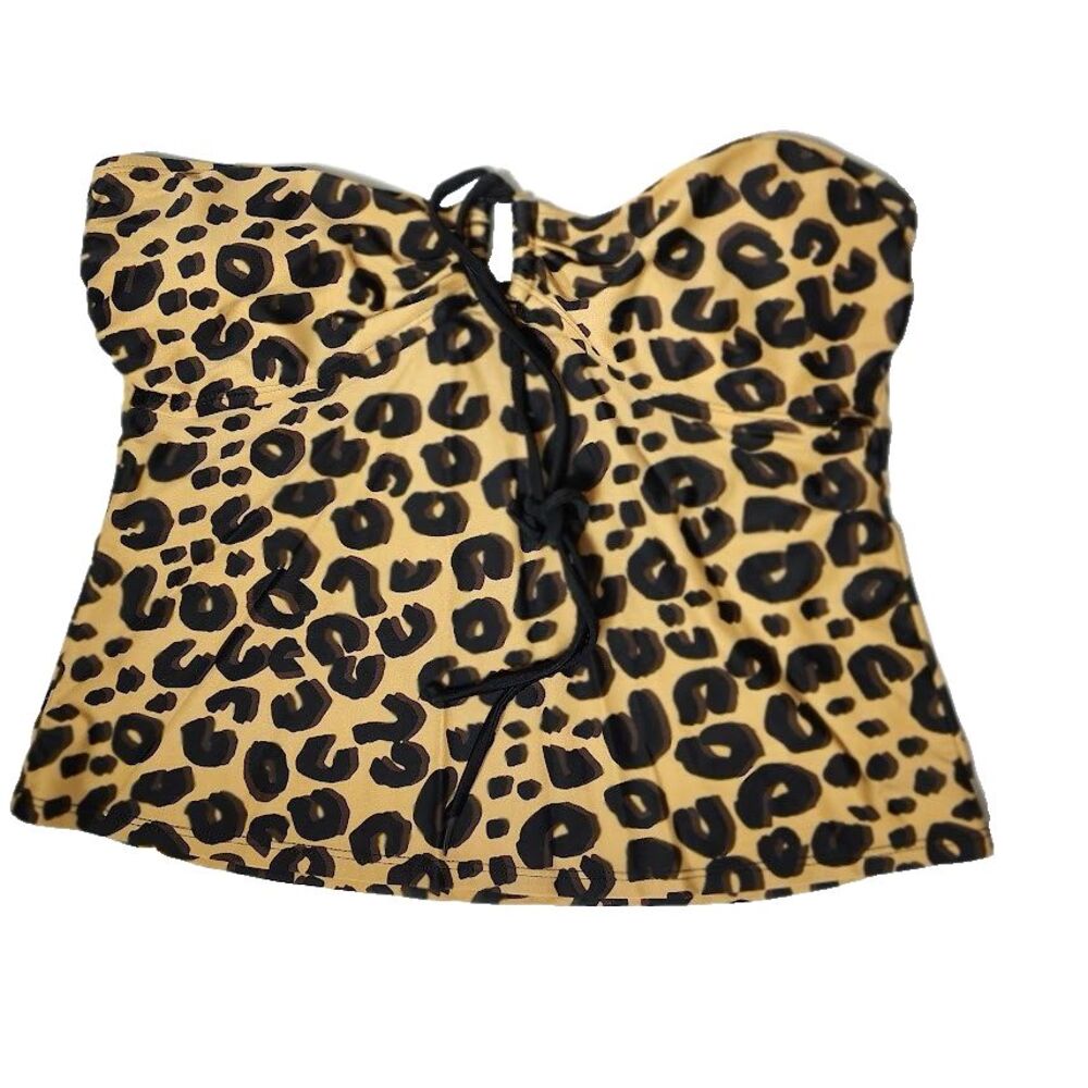 Ana Black Brown Tan Animal Print Strapless Halter Top Size 12 Keyhole Front 34